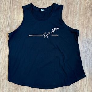 Zyia Active South Beach Tank Top Black Sleeveless Curved Hem Cotton Stretch